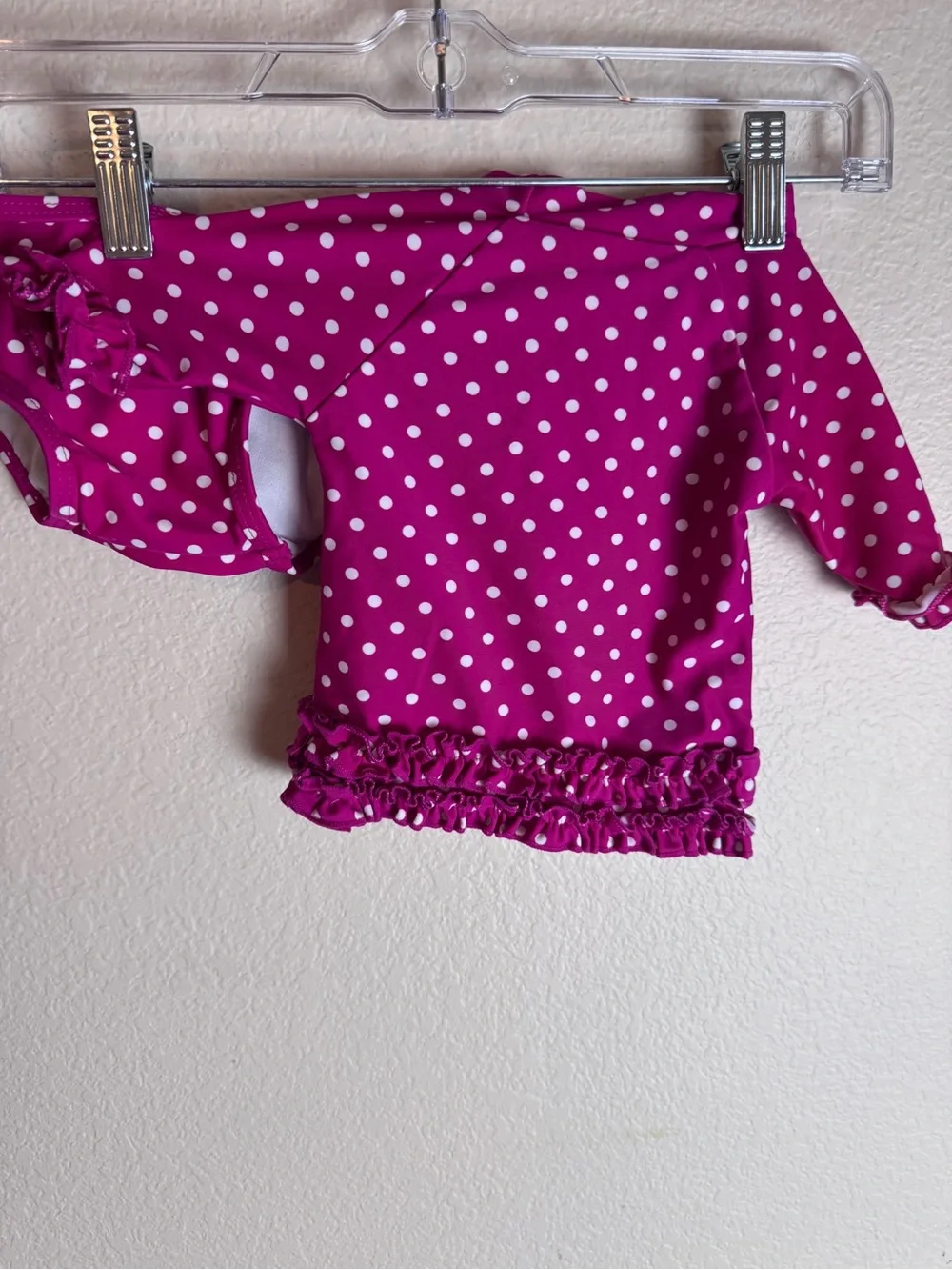 RuffleButts Magenta Polka Dot Ruffle Swimsuit Set Size 3-6 M